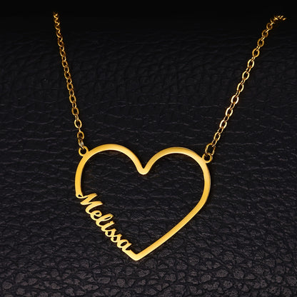 18K Gold Plated Personalized Name Heart Pendant Necklace